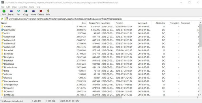 7-Zip: Archive opened within the application