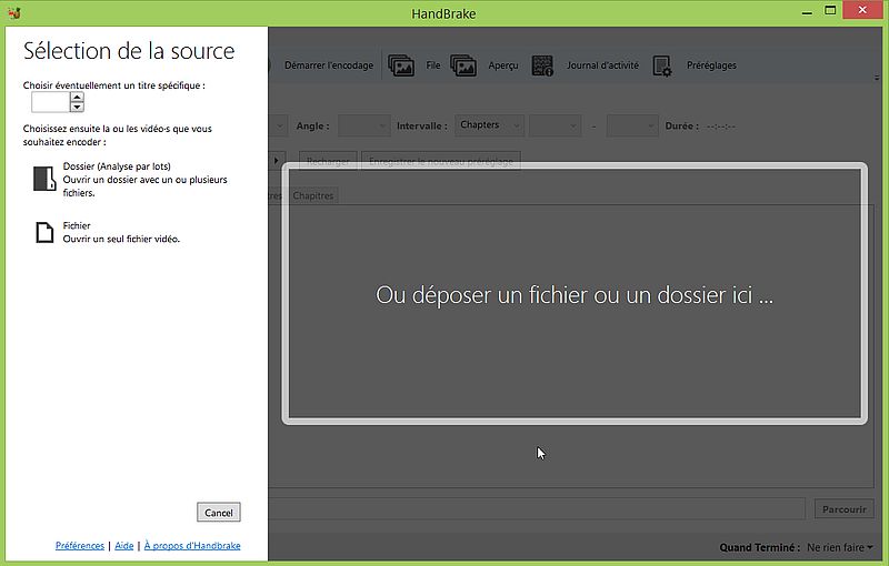 HandBrake on Windows 8.1: The application GUI (French language version)