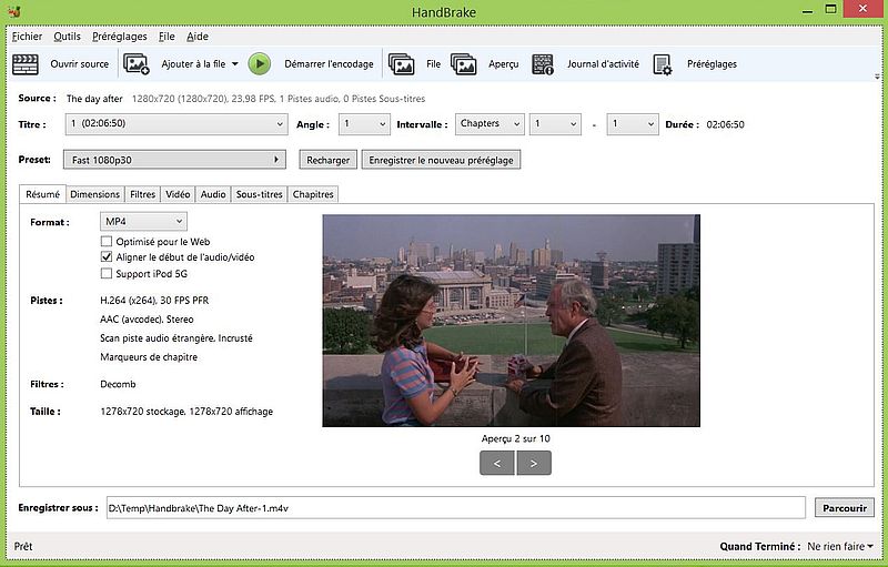 HandBrake on Windows 8.1: MP4 file opened within the application