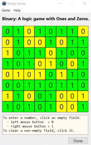 Binary game - a free logic game with ones and zeros for PC