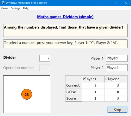 2-players mathematics game concerning dividers
