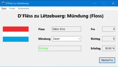 PC Applicatioun op Lëtzebuergesch: Flëss zu Lëtzebuerg Quiz