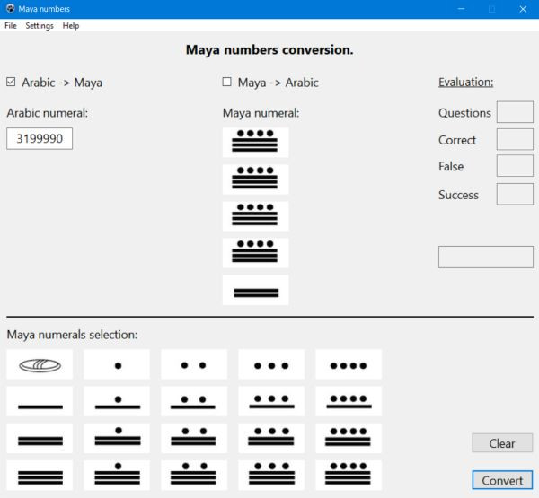 Maya numbers to Arabic numbers conversion PC application