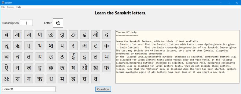 Learn the Sanskrit letters PC application