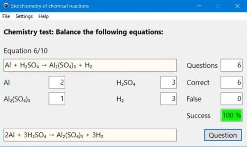 Chemistry PC application: Balancing chemical equations exercises