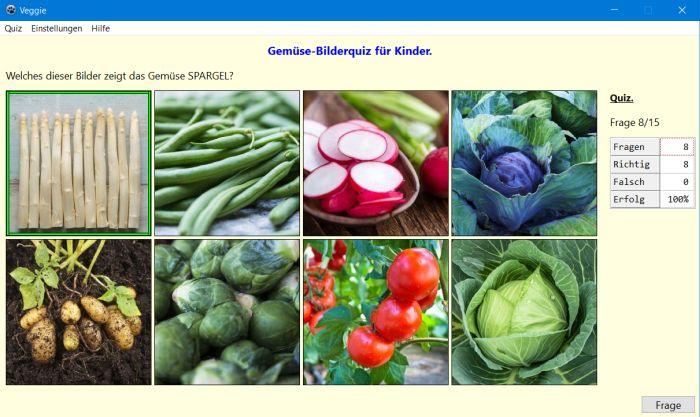 Vegetable picture-quiz for kids PC application