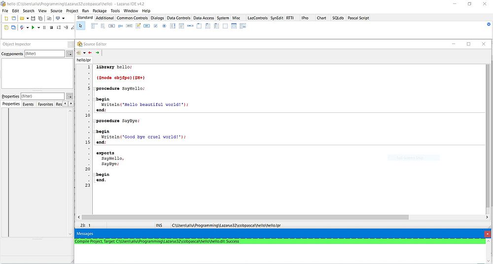 GNU Cobol calls Free Pascal: Build of a Free Pascal library in Lazarus 32-bit