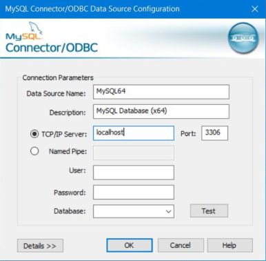 ODBC data source administrator: MySQL DSN configuration