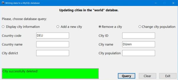 Lazarus database application: Deleting a city from the database - Query successful