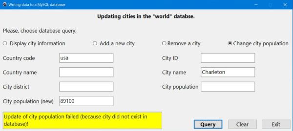 Lazarus database application: Updating a city's population - City not found