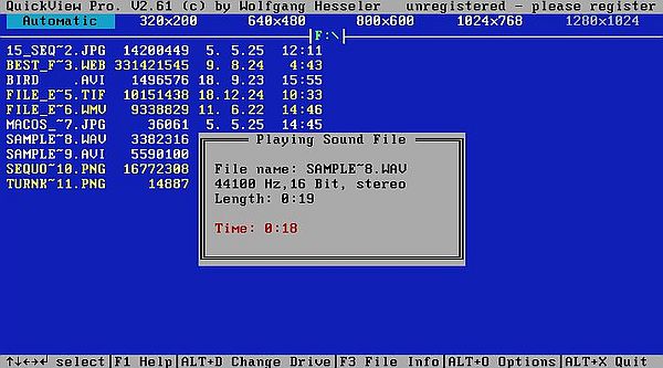 QuickView Pro on FreeDOS: Playback of a WAV audio file