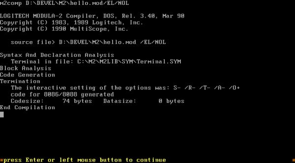 Modula-2 on FreeDOS: Compiling a source file in POINT editor [2]