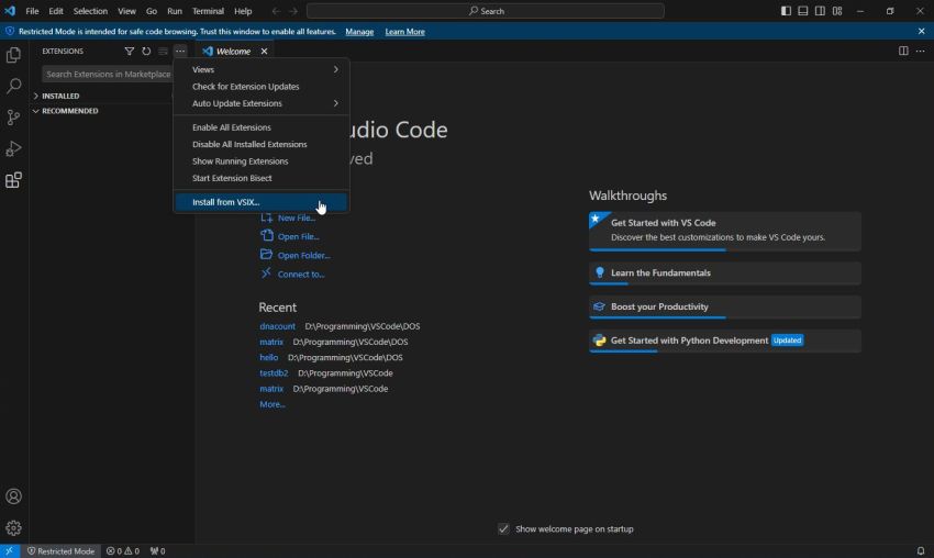 Installing the Julia extension for VSCode on Windows 10