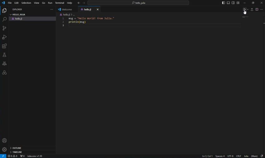 Running a simple Julia 'Hello World' program in VSCode [1]