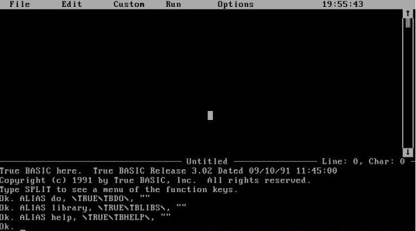 True BASIC on MS-DOS: The True BASIC IDE hello.exe