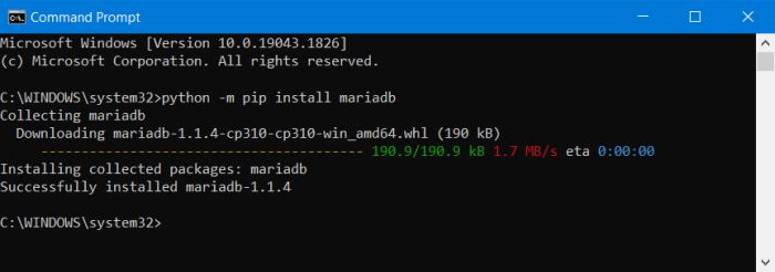 MariaDB: Installing the MariaDB Connector/Python using PIP
