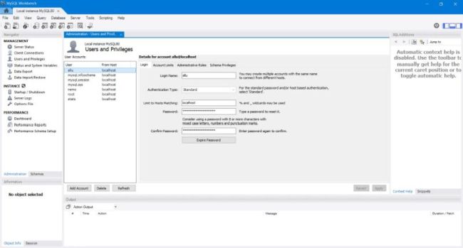 MySQL Workbench: Custom user login settings