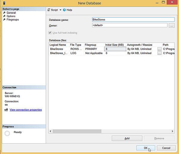 SQL Server Management Studio: Creating the 'Bikestores' sample database