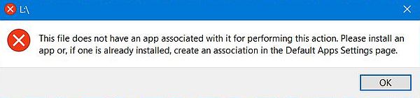 Error when connecting USB stick: This file does not have an app associated with it