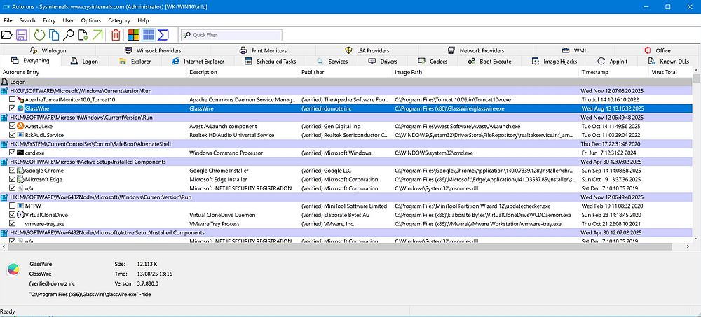 Autostart programs in 'Autoruns' (Sysinternals) Autostart programs in 'Autoruns' (Sysinternals)