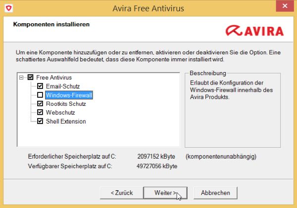 Uninstalling the Windows Firewall component of Avira Antivirus