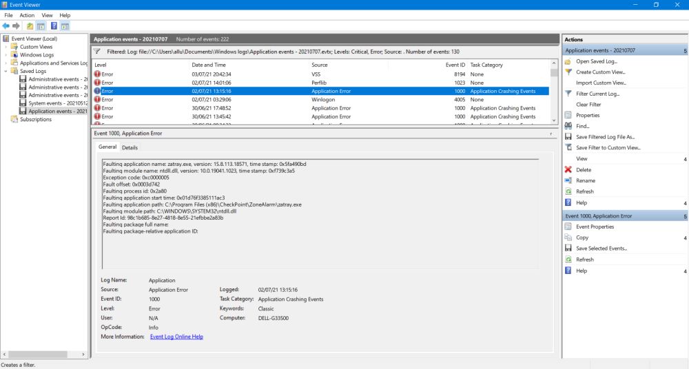 ZoneAlarm (zatray.exe) startup problems reported in Windows Event Log