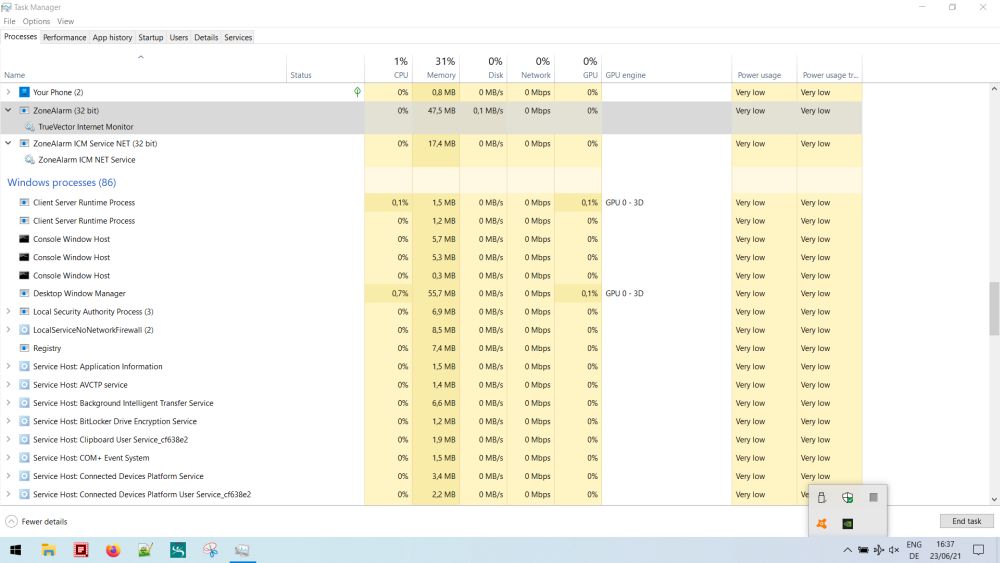 ZoneAlarm firewall components being active, even if zatray.exe is not running