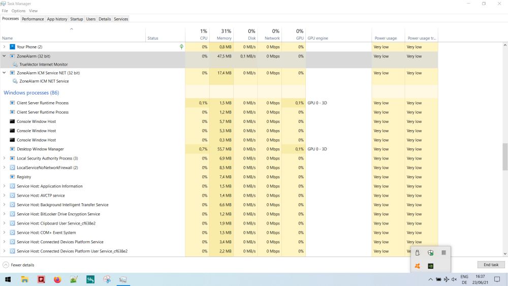 ZoneAlarm firewall components being active, even if zatray.exe is not running