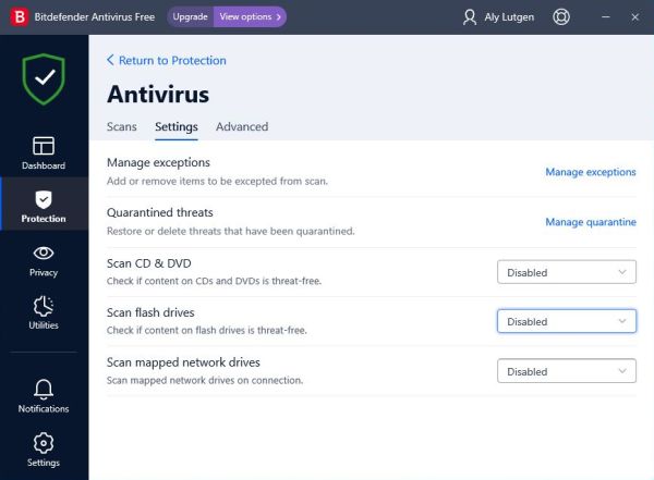 Bitdefender Antivirus Free: Disabling autoscan of external drives