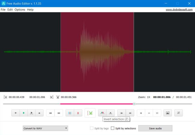 Free Audio Editor: Invert the crop selection