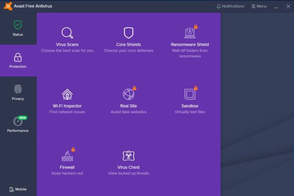 Avast Free Antivirus: User interface