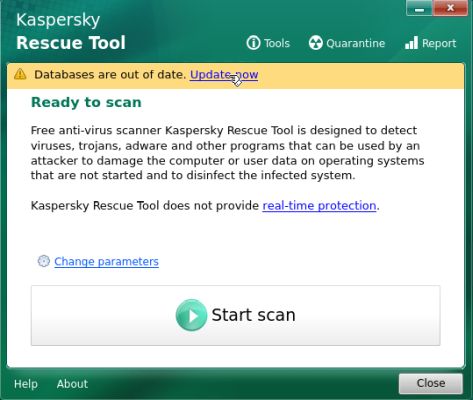 Kaspersky Rescue Disk 18: Updating the virus databases before running the scan [1]