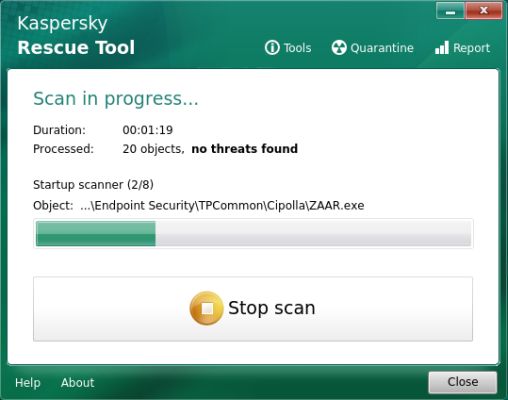 Kaspersky Rescue Disk 18: Scan in progress...