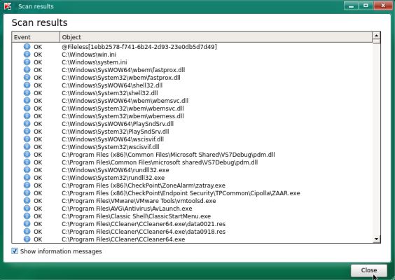 Kaspersky Rescue Disk 18: 'Scan details' window (opened from the 'Scan completed' window)