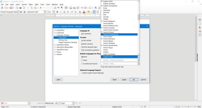 LibreOffice: Select the language of the current document's text