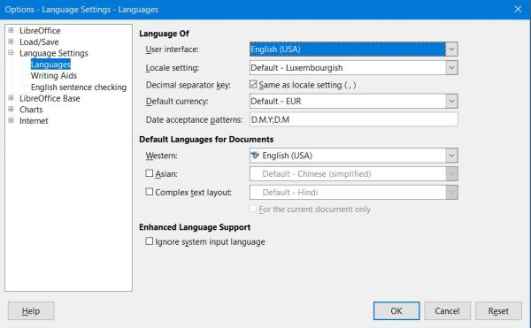 LibreOffice GUI language