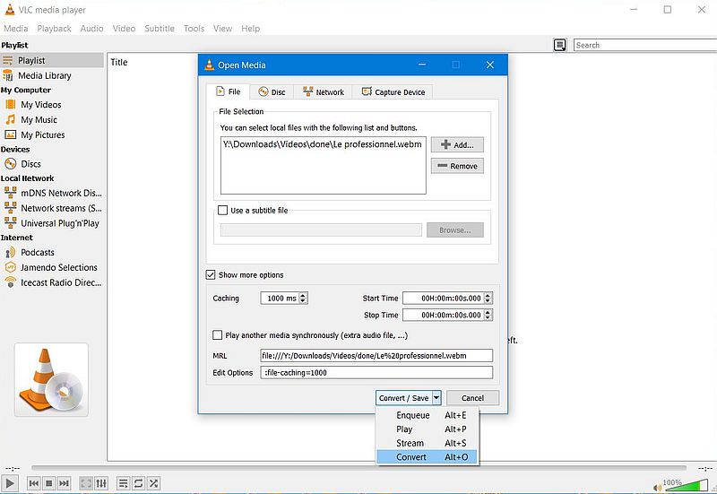 Converting a WebM file to MP4 using VLC Player [1]