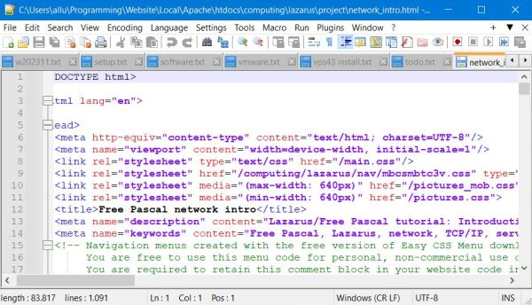 Changing the font size in Notepad++: Document with an enlarged font size having been applied