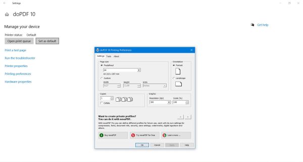doPDF printer: Settings management