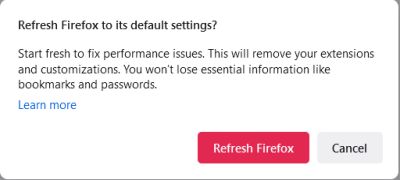 Restoring all default values by doing a Firefox refresh after reinstallation
