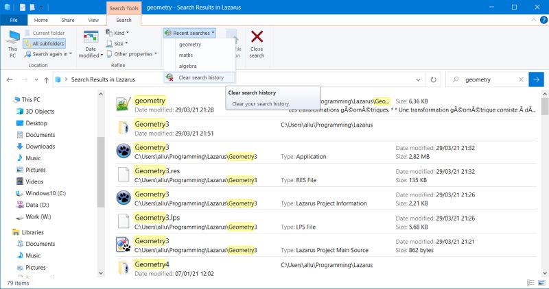 Windows 10 File Explorer: Manually clearing search history (recent search keys)