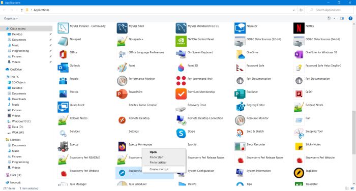 Using the applications folder to create a desktop shortcut