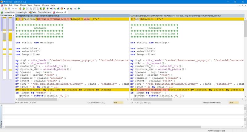 WinMerge: Highlighting of different line content