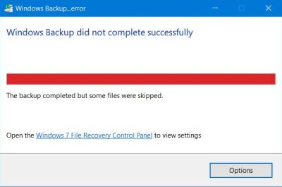Windows Backup and Restore: Error message - The backup completed but some files were skipped