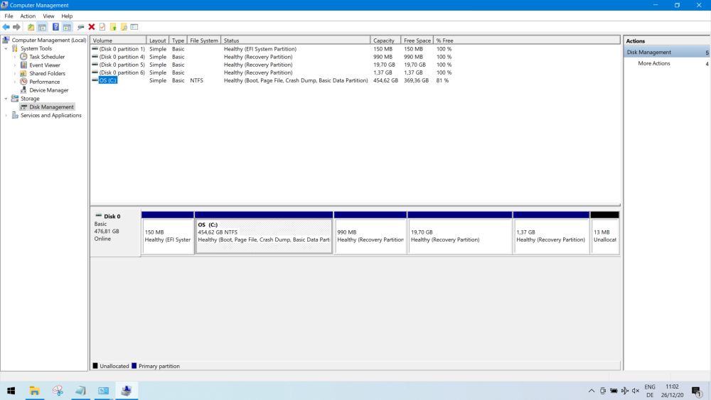 Opening Disk Management on Windows 10