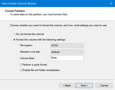 New Simple Volume wizard: Filesystem