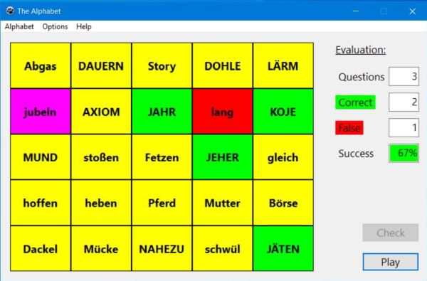 Learn the alphabet PC application: German words