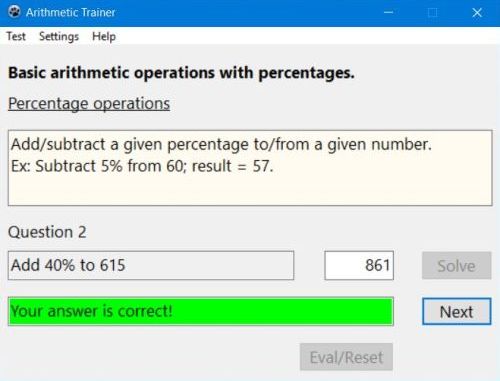Arithmetic exercise generator: Percentage calculations