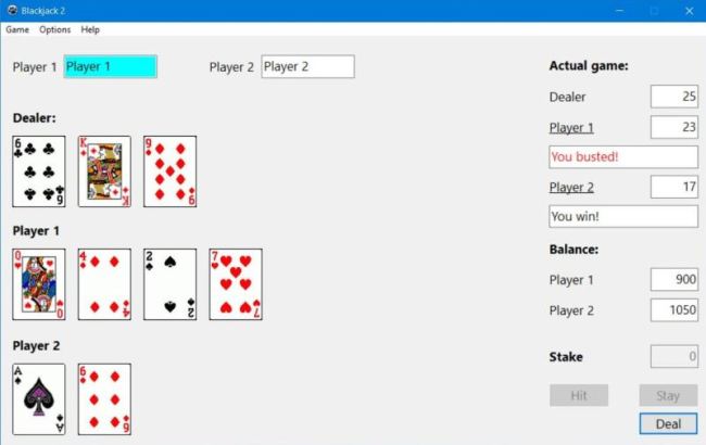 2-players Blackjack card game PC application