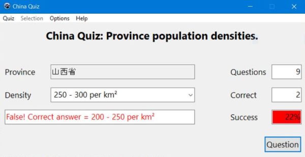 Chinese provinces quiz: Province population density